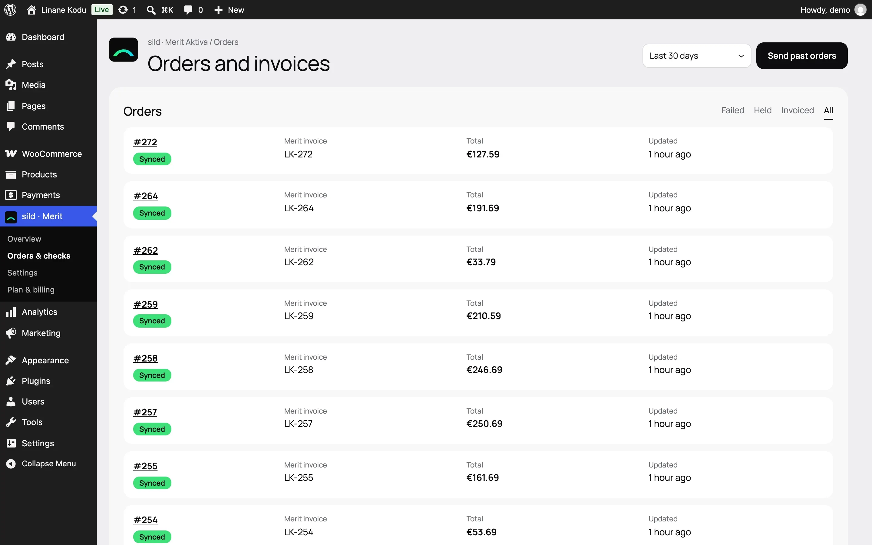 Orders & checks in live mode